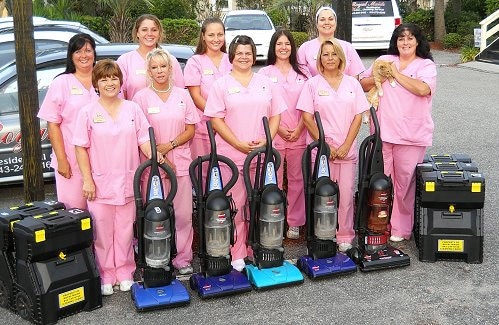 women in pink uniforms